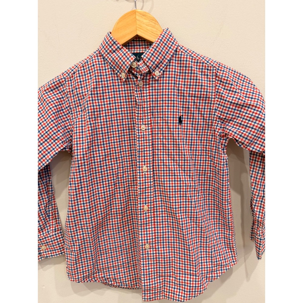 Kids Ralph Lauren Plaid Button Down Shirt Size 6‎ Red Blue Classic Pony Logo